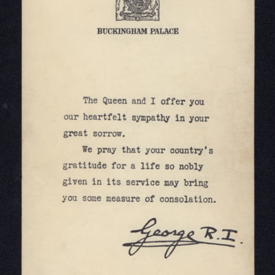Letter of condolence from King George